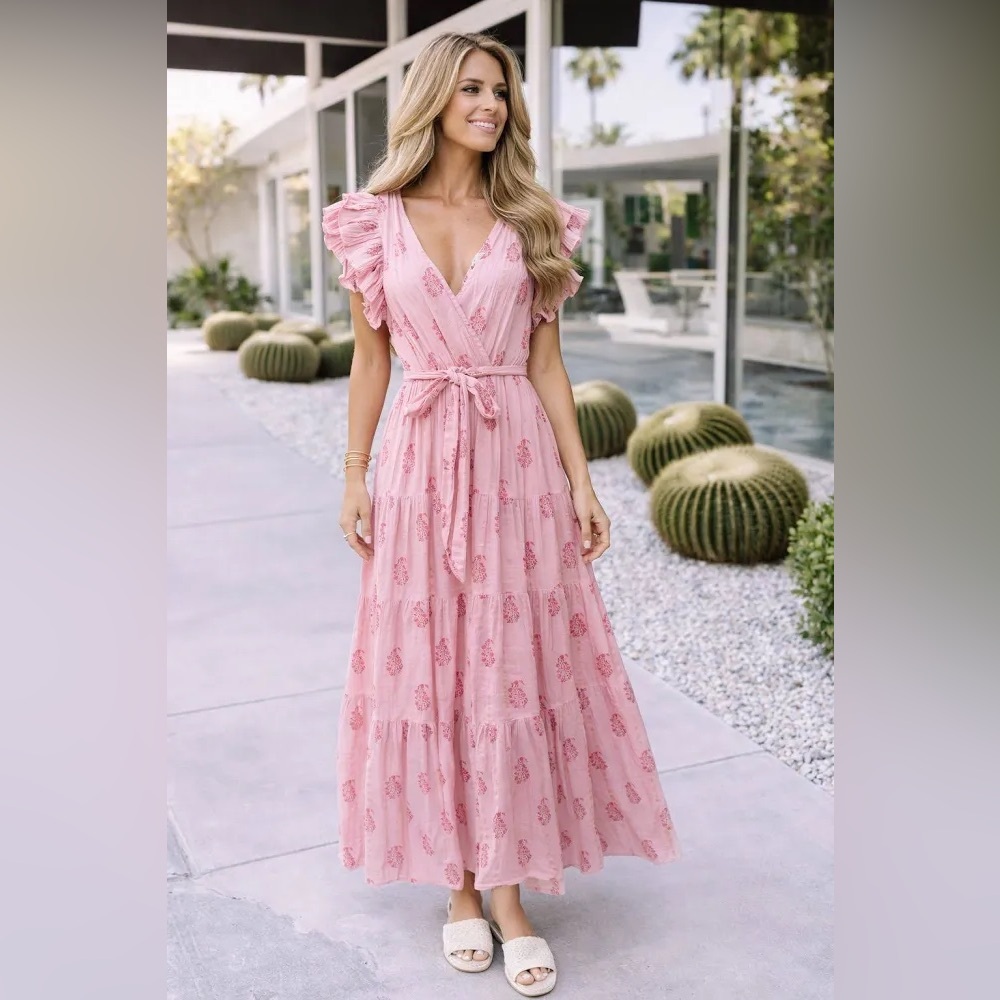 NWT Dillard’s Pink Maxi Dress with Tie Waist